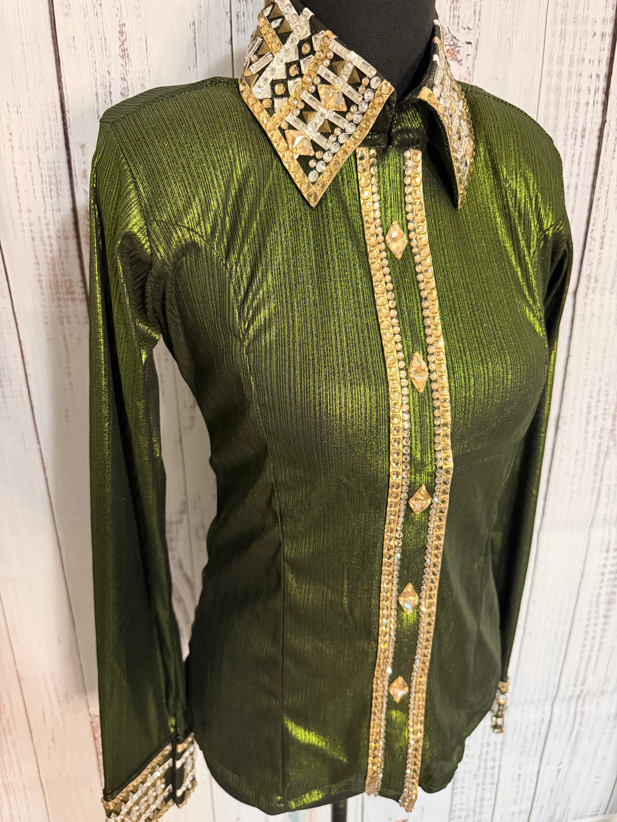 Small Green Metallic Lycra cuff/ Tan cuff/collar