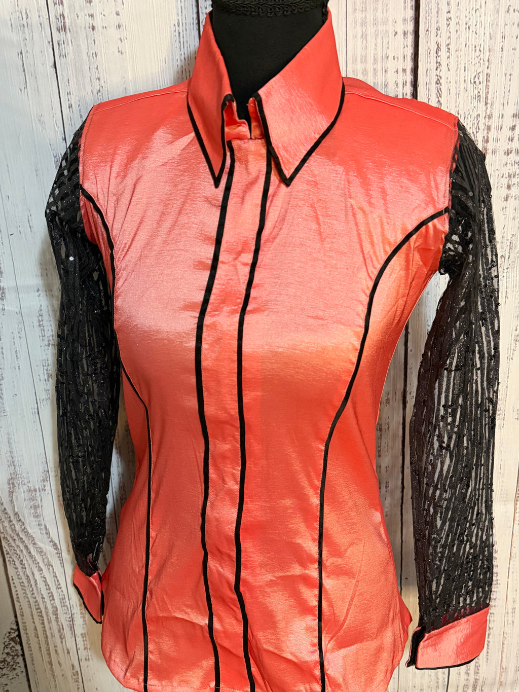 Coral/Black Lace Sleeve Day Shirt