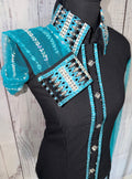 Small Black Ribbed Lycra / Turquoise Lace Sleeves cuff/collar