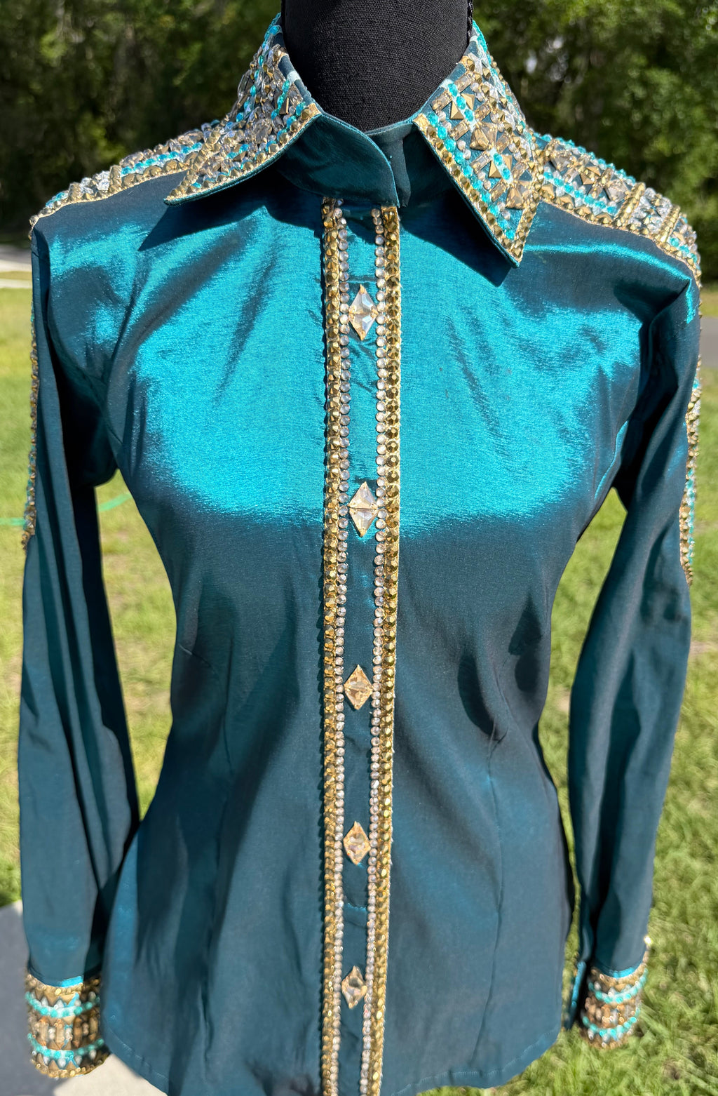 Sm/Med “Freya” Ocean Teal Day Shirt (Half Sleeve)