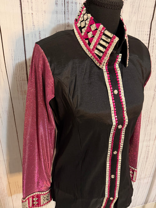 Medium Black Tafetta / Pink Lycra Cuff/Collar