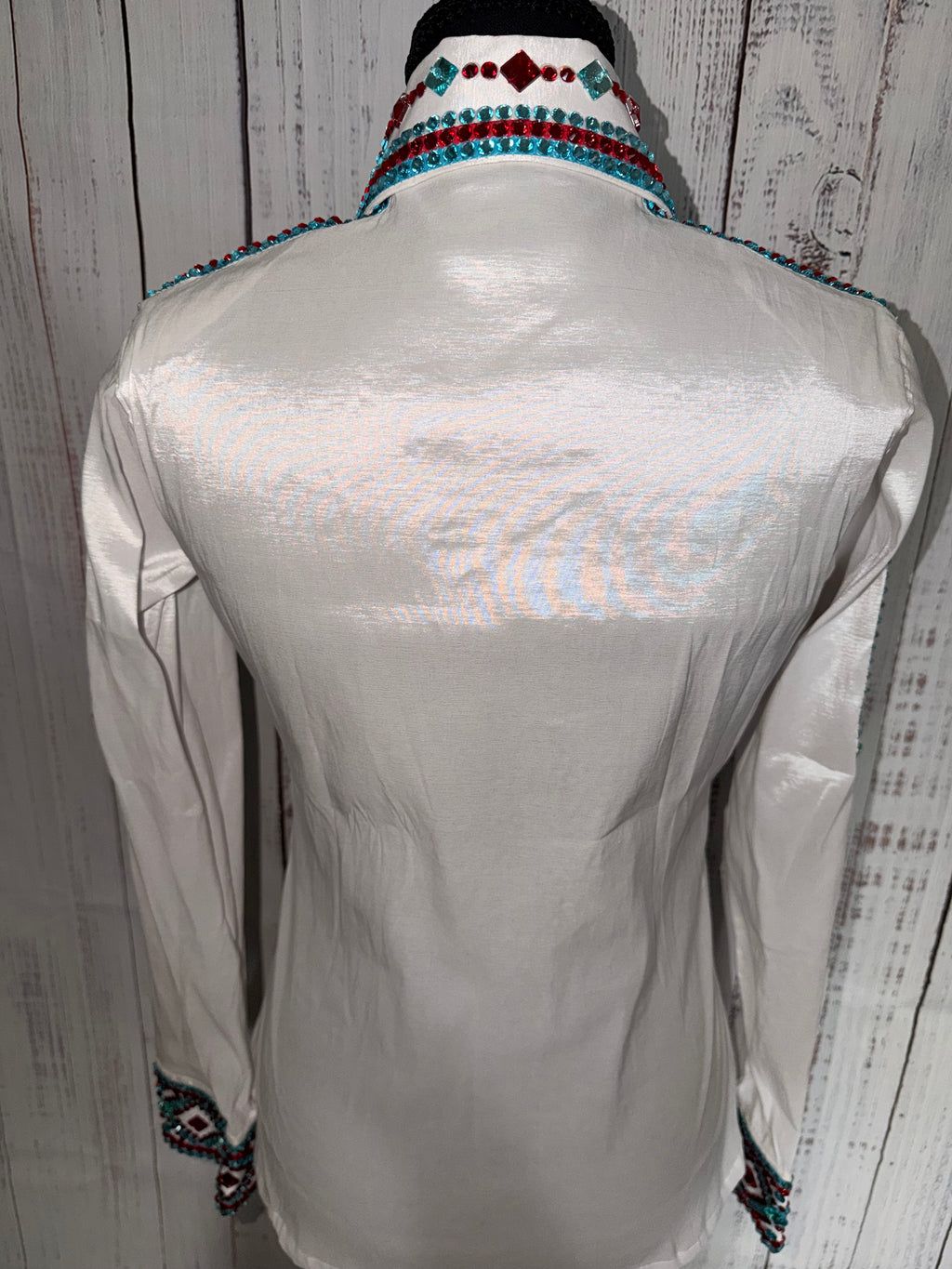 Small “Gwyneth” white taffeta, red/blue half sleeve