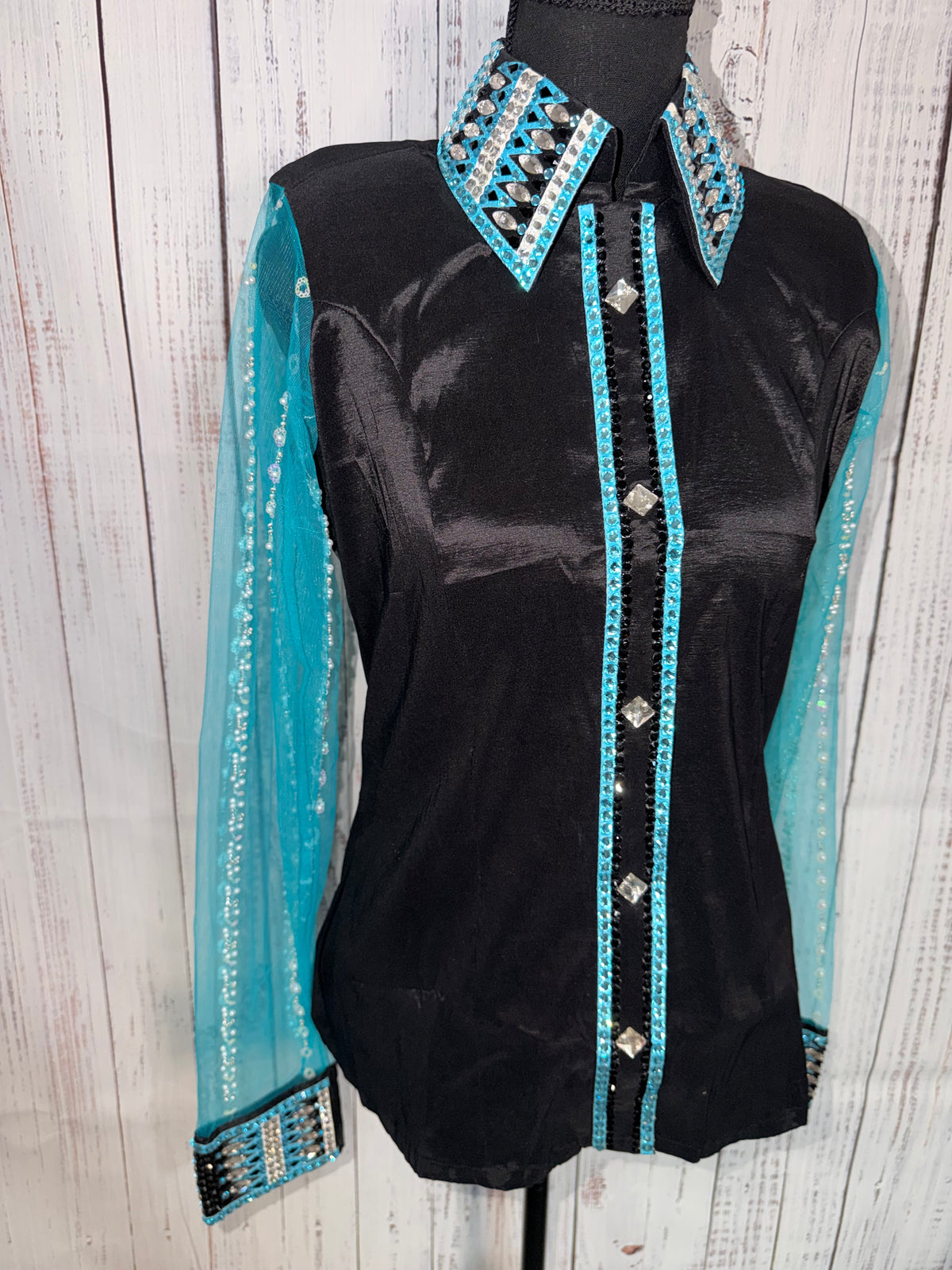 Medium Black Taffeta /Turquoise Lace Sleeves