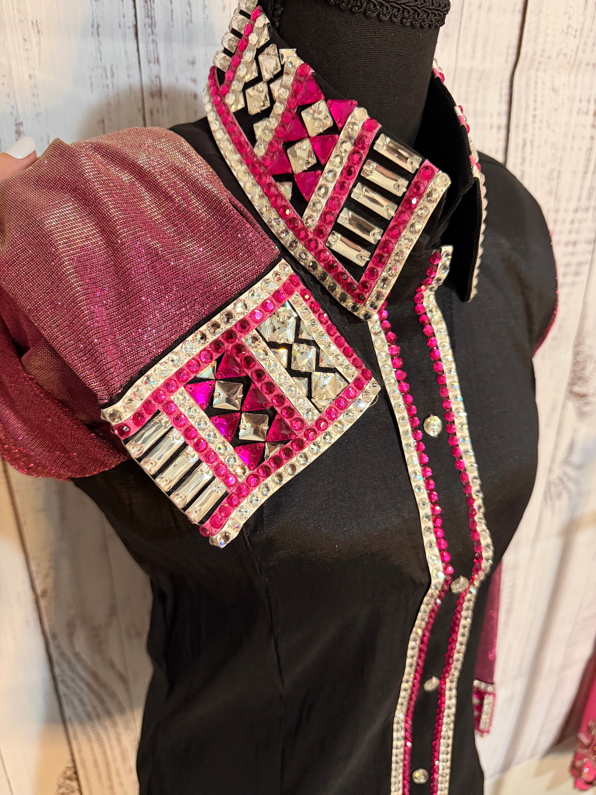 Medium Black Tafetta / Pink Lycra Cuff/Collar