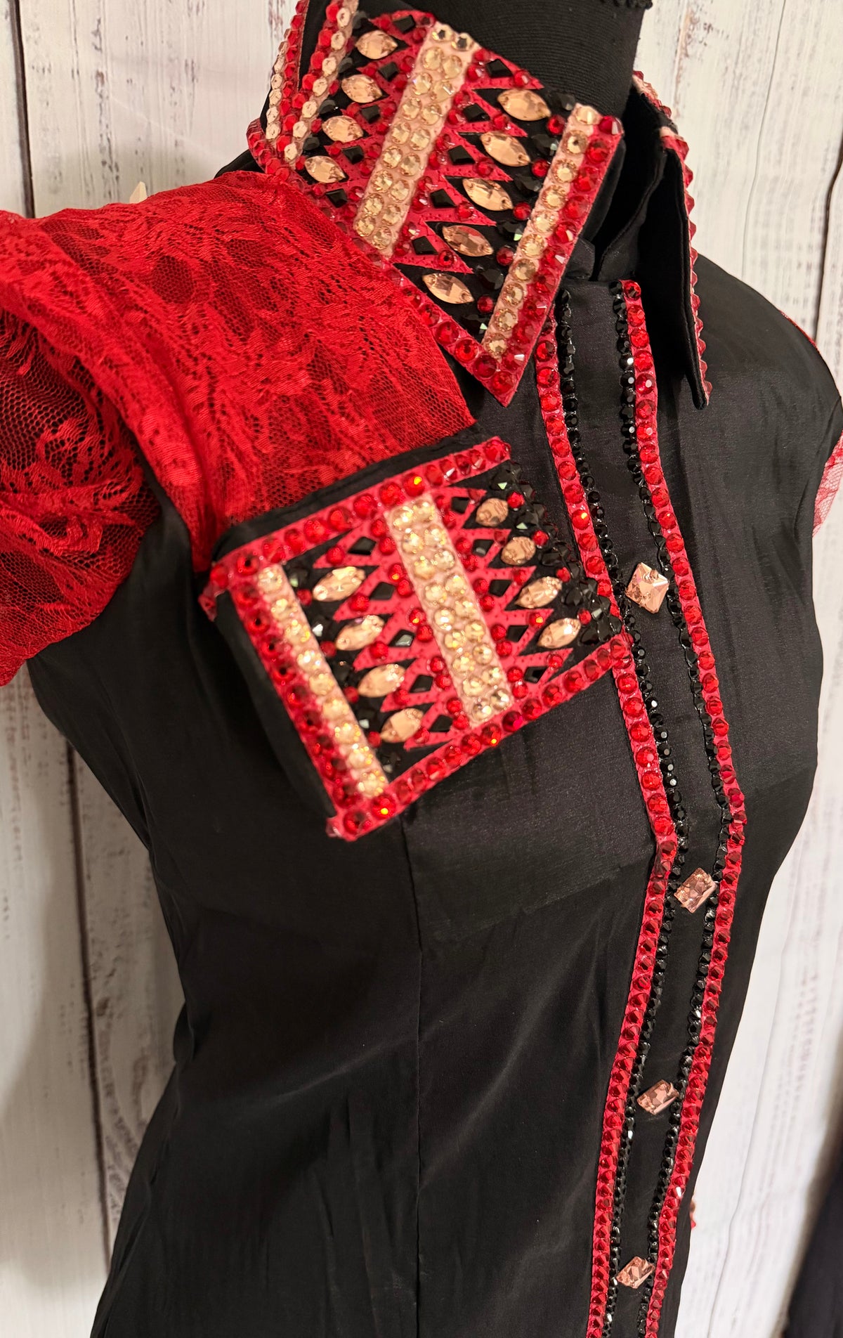 Medium Black Taffeta / Red Lace sleeves