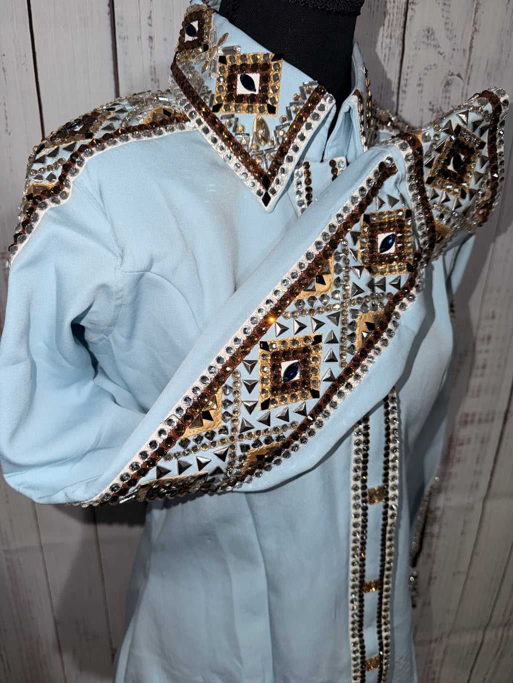 Medium Baby Blue Lycra , Full Sleeve brown accents