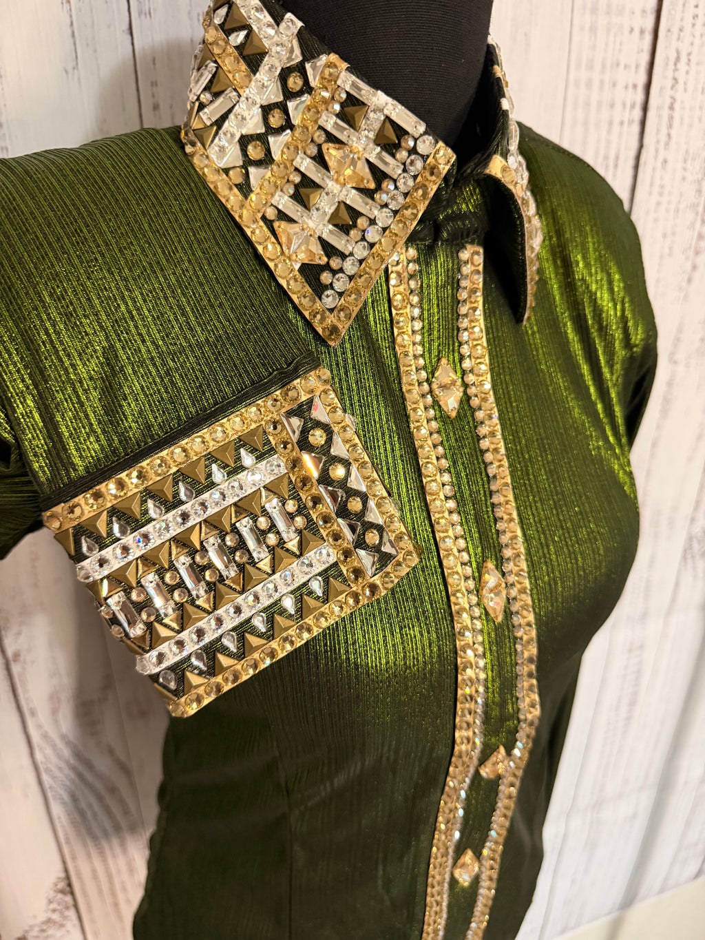 Small Green Metallic Lycra cuff/ Tan cuff/collar