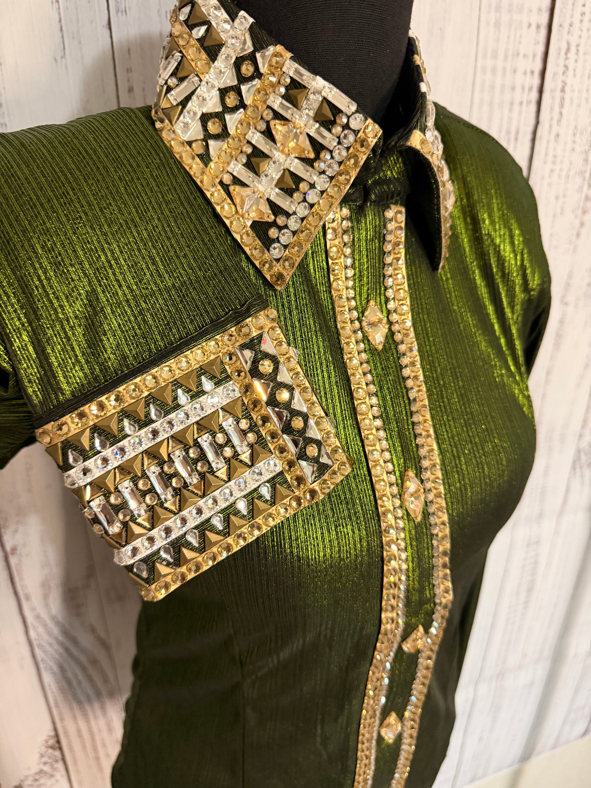 Small Green Metallic Lycra cuff/ Tan cuff/collar