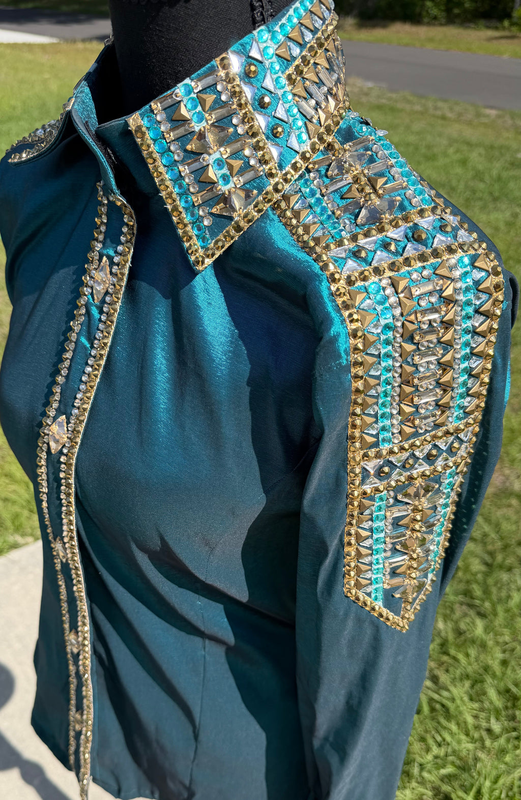 Sm/Med “Freya” Ocean Teal Day Shirt (Half Sleeve)