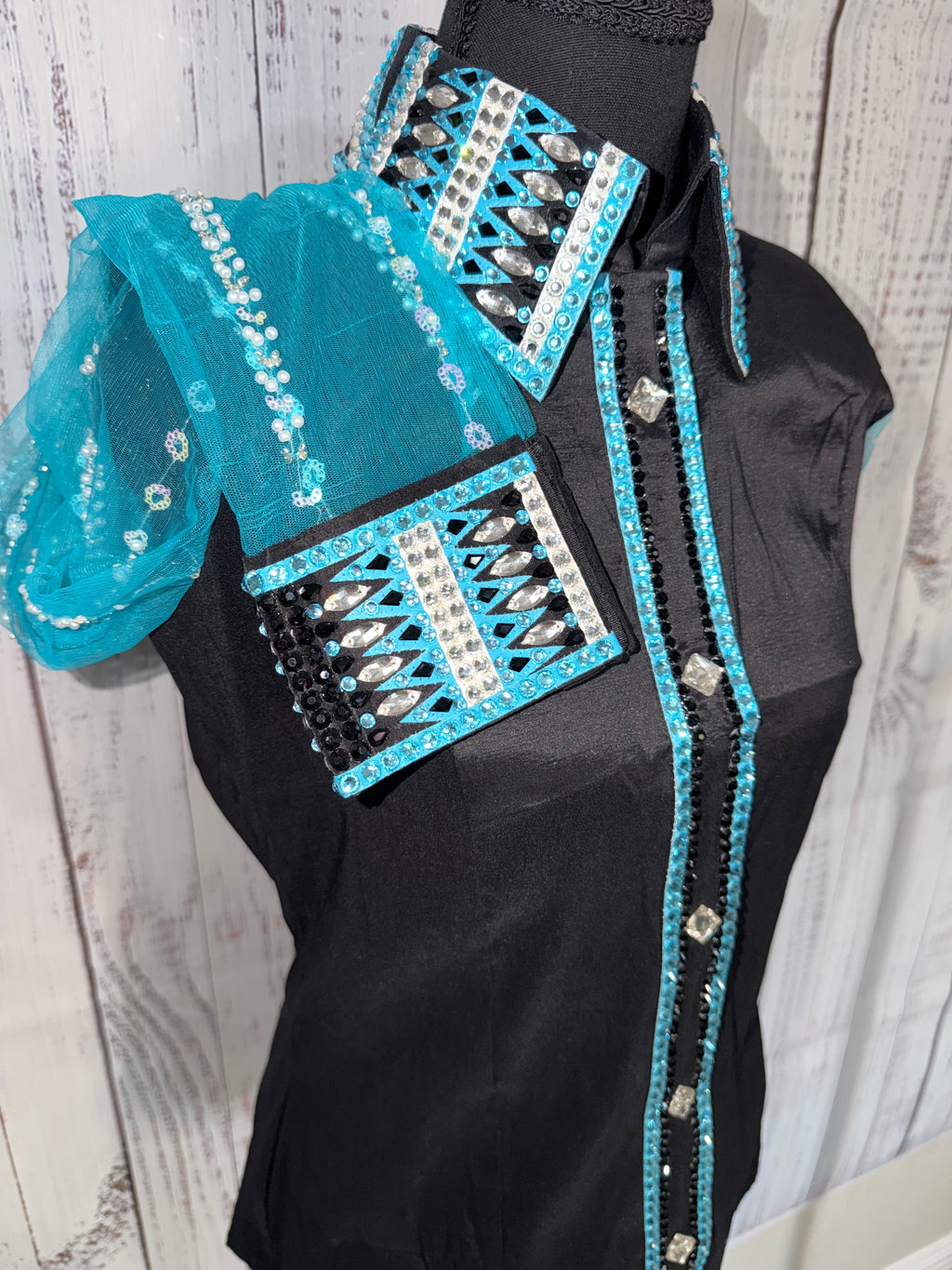 Medium Black Taffeta /Turquoise Lace Sleeves