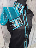 Medium Black Taffeta /Turquoise Lace Sleeves