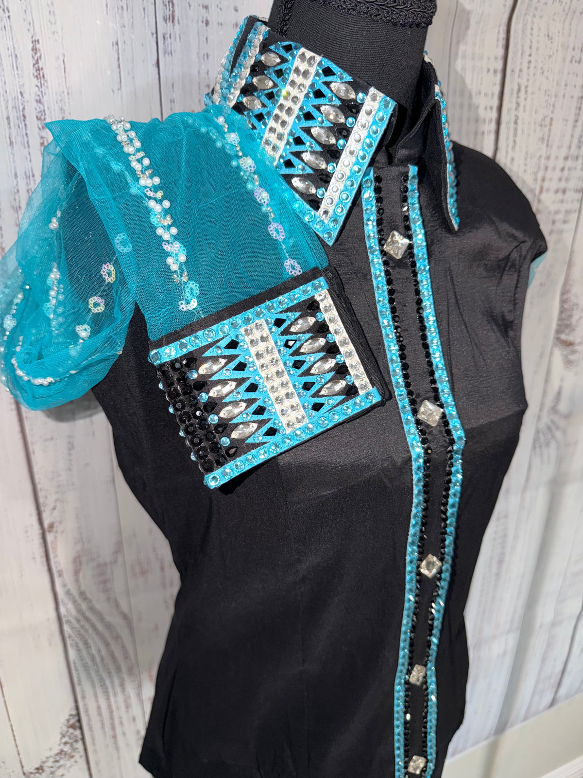 Medium Black Taffeta /Turquoise Lace Sleeves